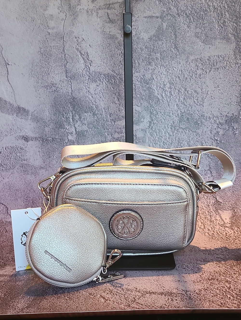 Christian Lacroix Metallic Silver Crossbody with Coin Pouch
